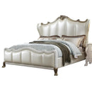 Acme Furniture Dresden II King Bed in Pearl White PU & Gold Patina 27817EK - Ace Furniture and Decor